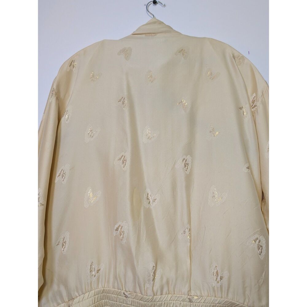 Vintage 90s Silk Butterfly Tracksuit Set Champagne Boho Luxe Size L Pale Yellow - Picture 11 of 15